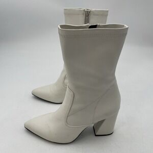 Kenneth Cole Women's Gala Zip Mid-Calf Booties White Faux Leather Size 8M NEWWOB